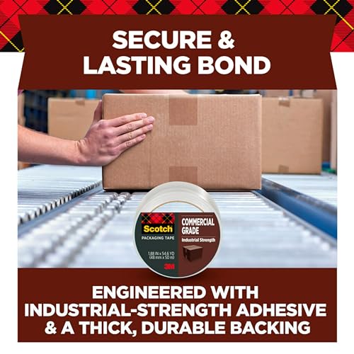 Scotch Commercial Grade Shipping Packaging Tape, 1.88" x 54.6 yd, Designed for Packing, Shipping and Mailing, Guaranteed to Stay Sealed, 3" Core, Clear, 6 Rolls (3750-6)