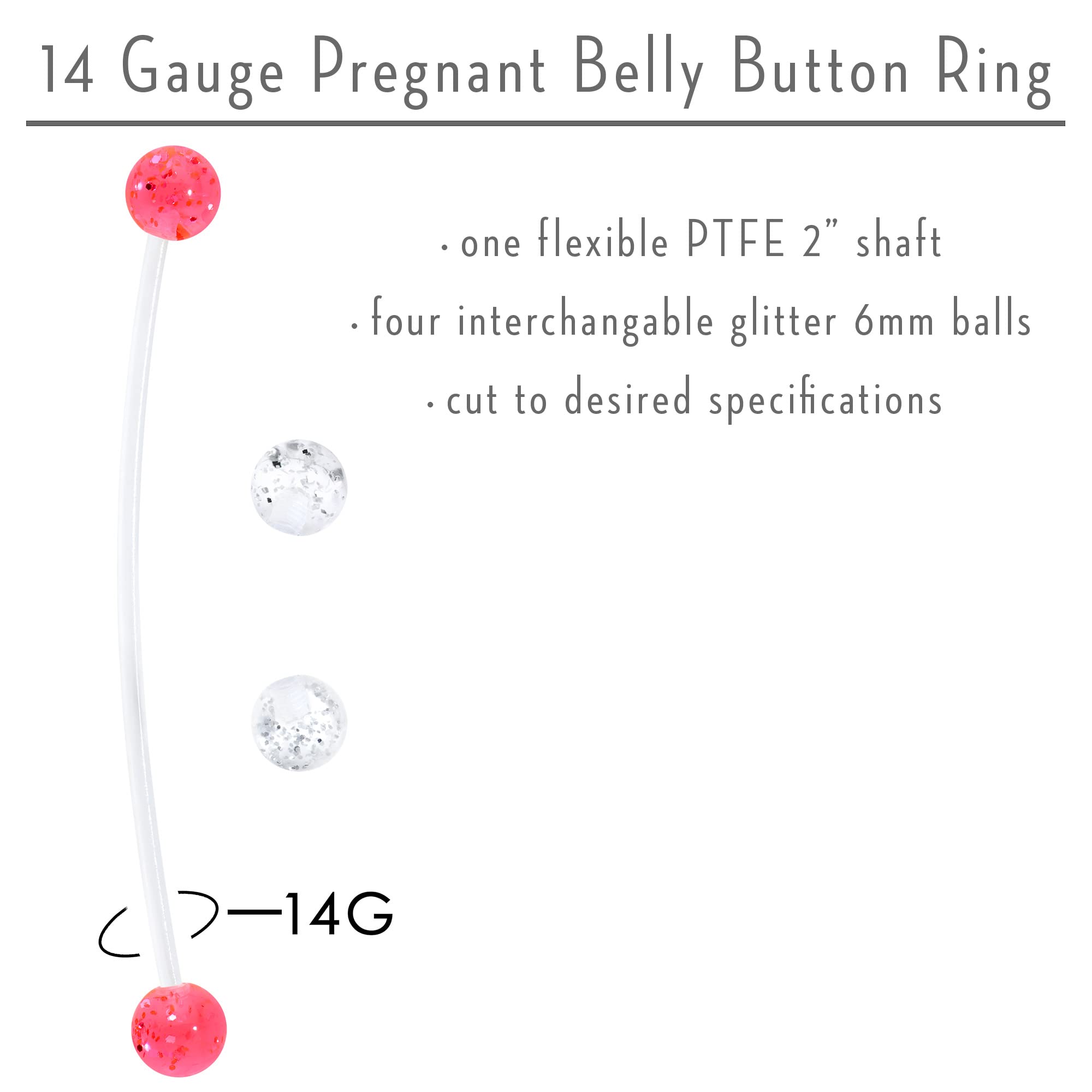 Body Candy Pregnancy Belly Button Ring Clear and Pink Acrylic Glitter Pack