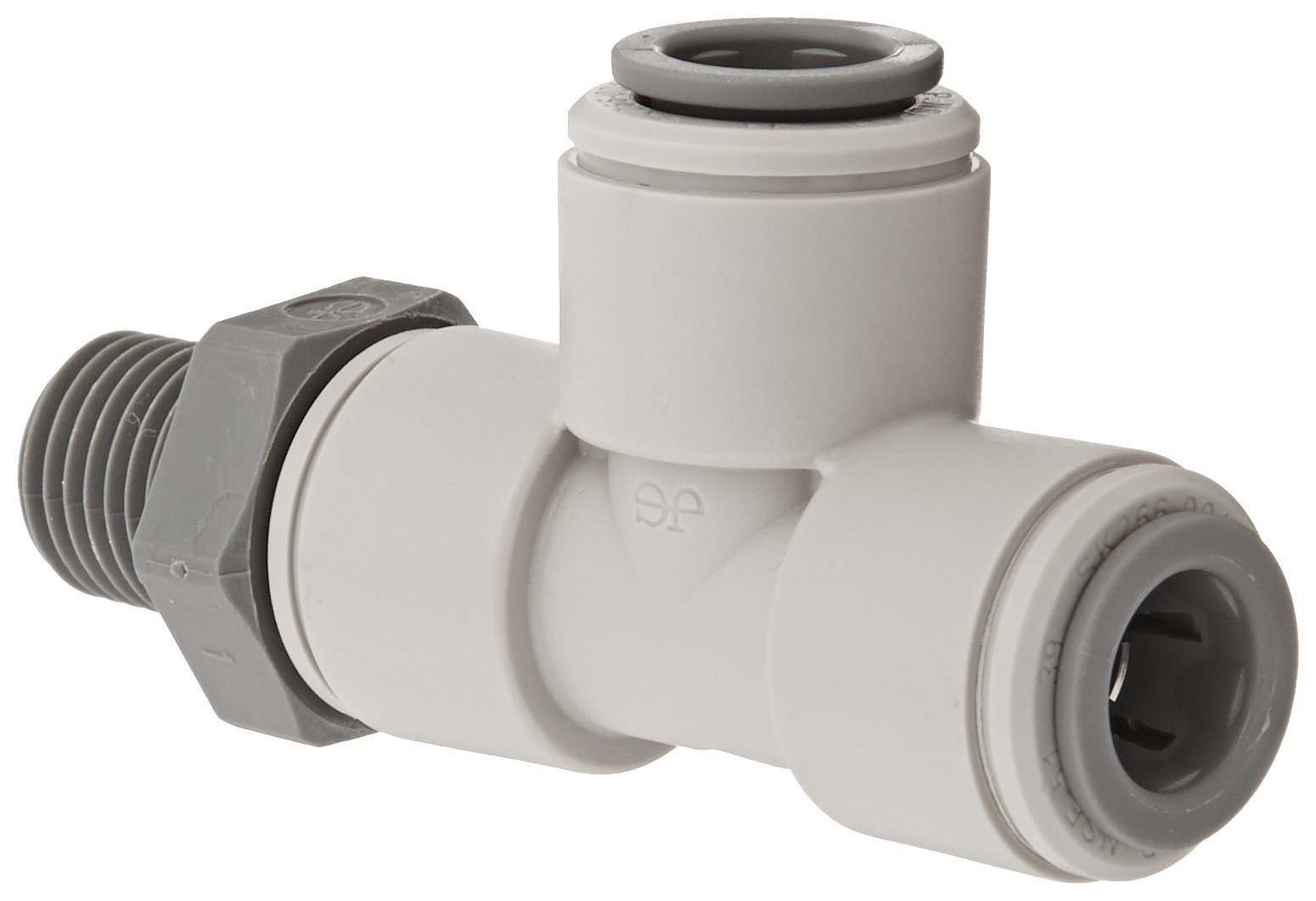 John Guest Acetal Copolymer Tube Fitting, Swivel Male Run Tee, 3/8" Tube OD x 3/8" Tube OD x 1/4" NPTF Male (Pack of 10)