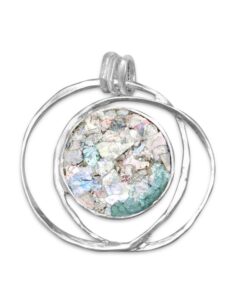 ancient roman glass hoop pendant necklace textured sterling silver, pendant only