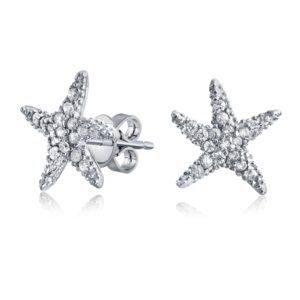 Nautical Ocean Tropical Beach Cubic Zirconia Pave CZ Starfish Stud Earrings For Women .925 Sterling Silver