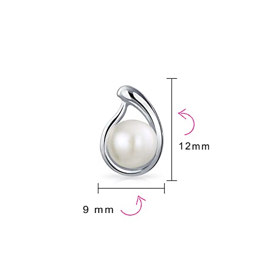 Elegant Bridal White Freshwater Button Cultured Pearl Teardrop Pear Shaped Stud Earrings - .925 Sterling Silver For Women Wedding