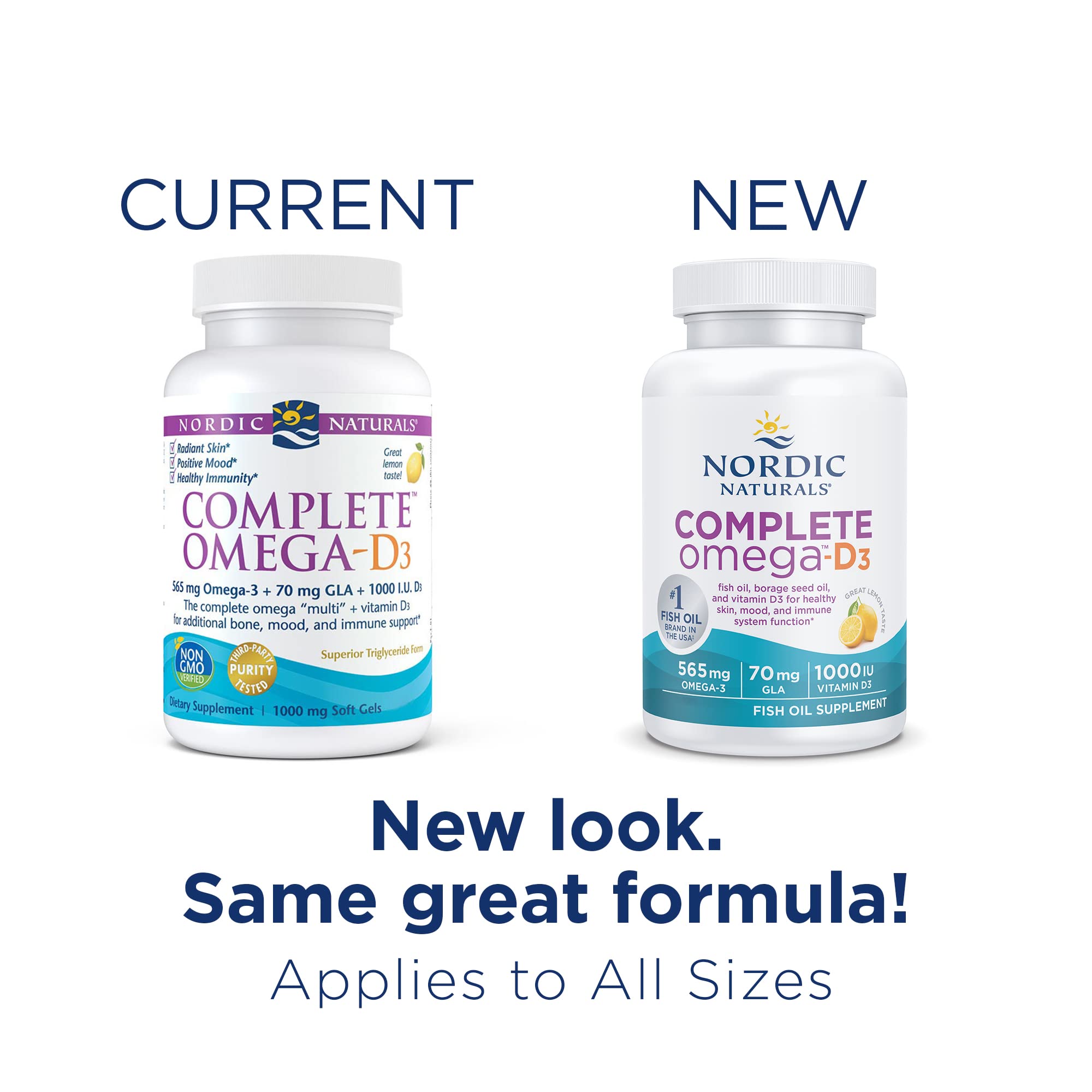 Nordic Naturals Complete Omega-D3, Lemon Flavor - 120 Soft Gels - 565 mg Omega-3 + 70 mg GLA + 1000 IU Vitamin D3 - EPA & DHA - Healthy Skin & Joints, Cognition, Positive Mood - Non-GMO - 60 Servings