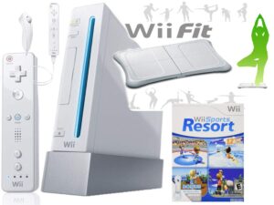 wii console system with wii sports resort game with two motionplus attachments