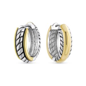 two tone twist cable rope kpop huggie hoop earrings for women for men hinge gold silver plated brass