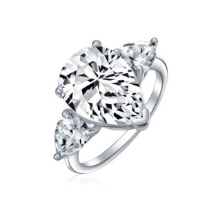 Bling Jewelry Bridal Wedding 7CT AAA CZ Pear Shaped Brilliant Cut Solitaire Teardrop Statement Engagement Ring For Women Thin Band .925 Sterling Silver Cubic Zirconia Trillion Side Stones