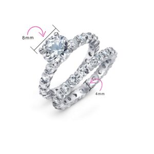 Bling Jewelry Art Deco Style Traditional 3CT Cubic Zirconia Round Brilliant Cut Round Solitaire Eternity Band AAA CZ Anniversary Wedding Engagement Ring Set Band For Women .925 Sterling Silver