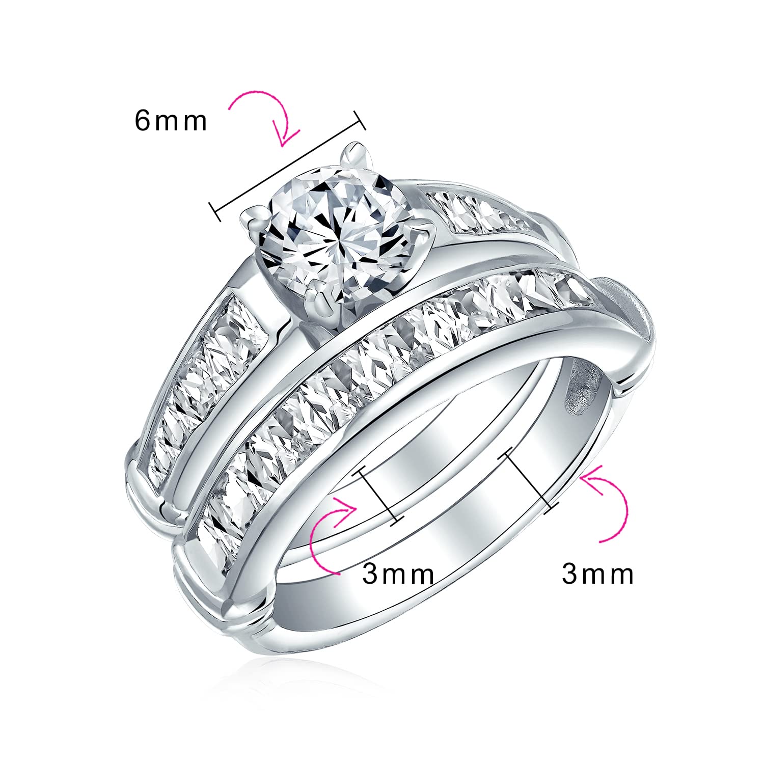 Bling Jewelry Classic Traditional Style 2CT Cubic Zirconia Round Brilliant Cut Solitaire Pave Band AAA CZ Anniversary Wedding Engagement Ring Set Band For Women .925 Sterling Silver