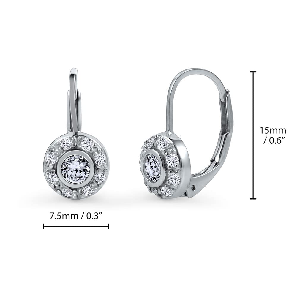 BERRICLE Sterling Silver Cubic Zirconia CZ Fashion Leverback Dangle Drop Earrings for Women, Rhodium Plated