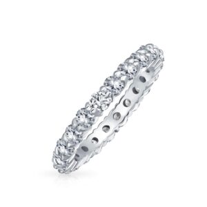 Bling Jewelry Bridal Cubic Zirconia Stackable AAA CZ Eternity Thin 3MM Anniversary Wedding Band Ring For Women .925 Sterling Silver