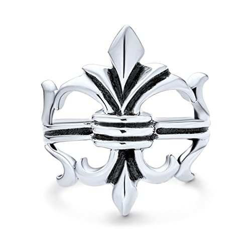 Bling Jewelry Antique Style Religious Fleur De Lis Ring For Women For Men Oxidized .925 Sterling Silver