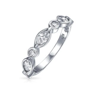 bling jewelry vintage style cubic zirconia cz thin stackable bubble round marquise anniversary wedding band ring .925 sterling silver