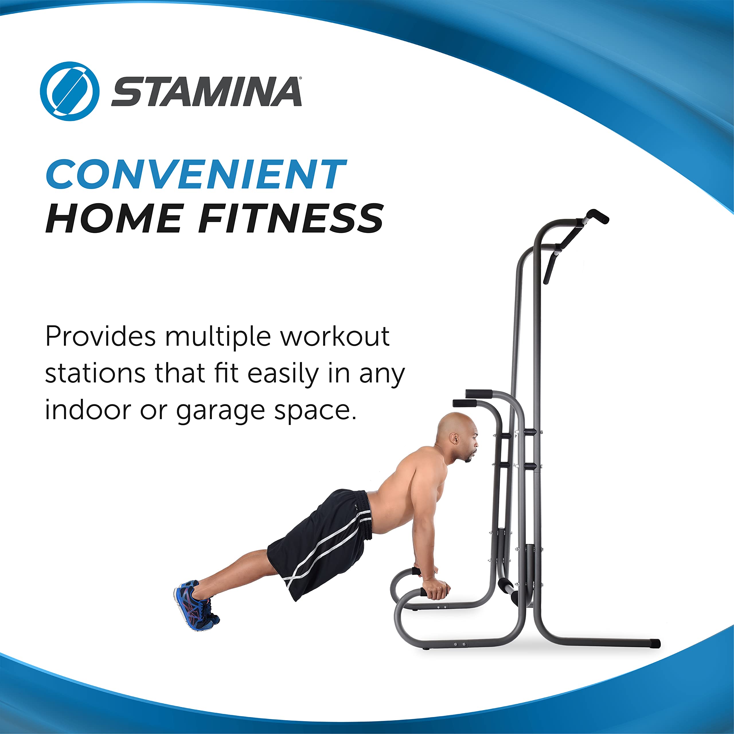 Stamina Power Tower - Dip Bar Pull Up Bar Station with Smart Workout App - Dip Bars for Home Workout - Up to 250 lbs Weight Capacity