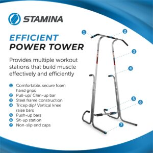 Stamina Power Tower - Dip Bar Pull Up Bar Station with Smart Workout App - Dip Bars for Home Workout - Up to 250 lbs Weight Capacity