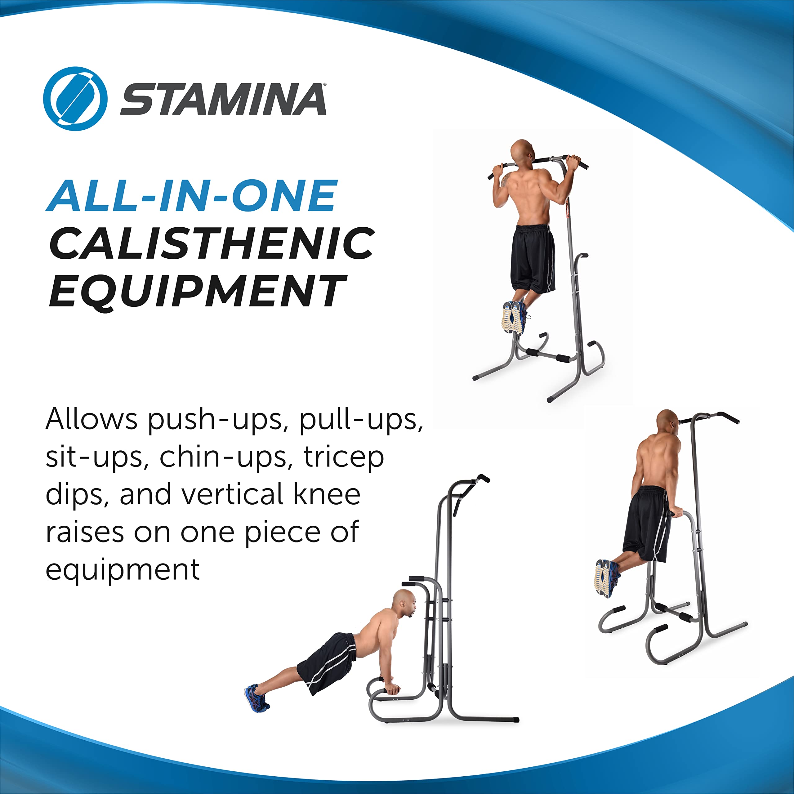 Stamina Power Tower - Dip Bar Pull Up Bar Station with Smart Workout App - Dip Bars for Home Workout - Up to 250 lbs Weight Capacity