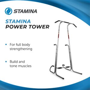 Stamina Power Tower - Dip Bar Pull Up Bar Station with Smart Workout App - Dip Bars for Home Workout - Up to 250 lbs Weight Capacity