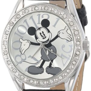 Disney Unisex MK1015 Mickey Mouse Silver Dial Black Crocodile Strap Watch