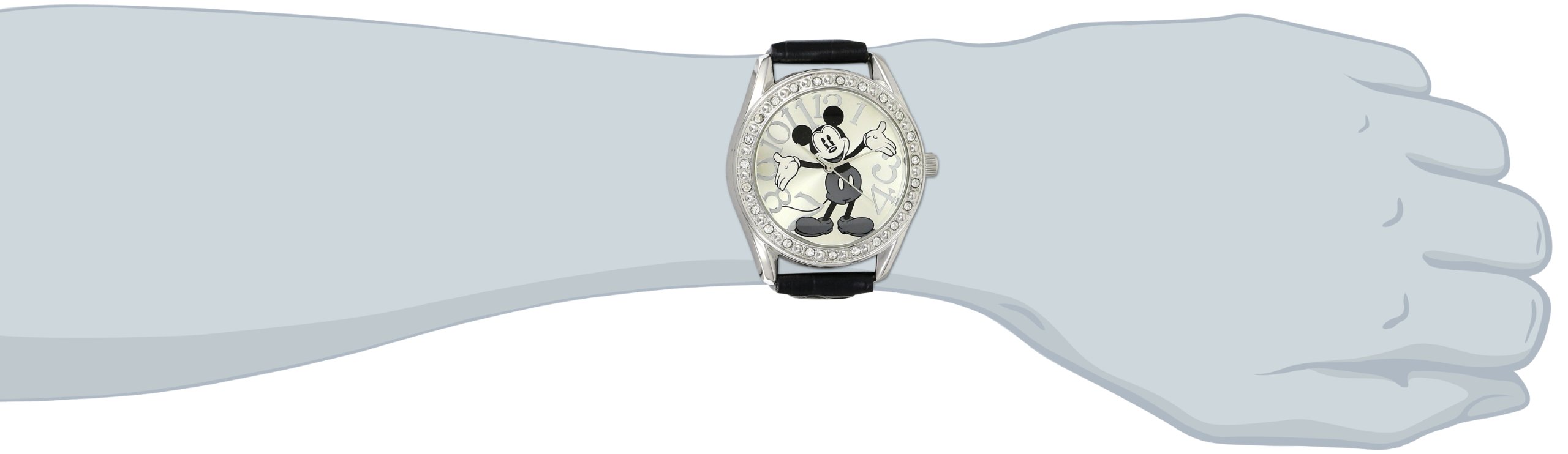 Disney Unisex MK1015 Mickey Mouse Silver Dial Black Crocodile Strap Watch