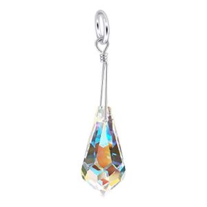 Gem Avenue Teardrop Shape Clear AB Austrian Crystals 1.25 Inch 925 Sterling Silver Charm Pendant for Women