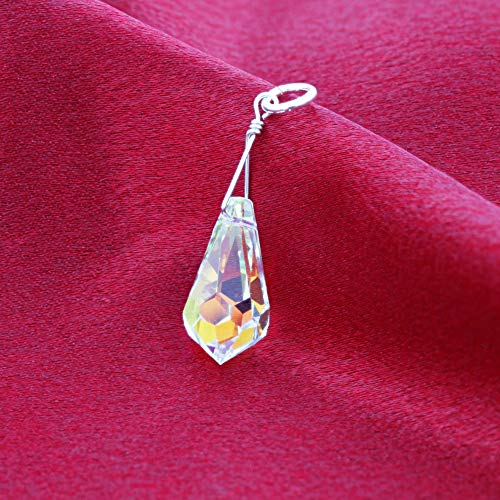 Gem Avenue Teardrop Shape Clear AB Austrian Crystals 1.25 Inch 925 Sterling Silver Charm Pendant for Women