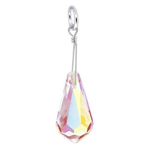 Gem Avenue Teardrop Shape Clear AB Austrian Crystals 1.25 Inch 925 Sterling Silver Charm Pendant for Women