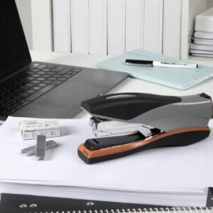 Rexel Optima 40 Low Force Stapler, 40 Sheet Capacity, Flat Clinch Stapling, 26/6 Staples Included, Silver/Black, 2102357