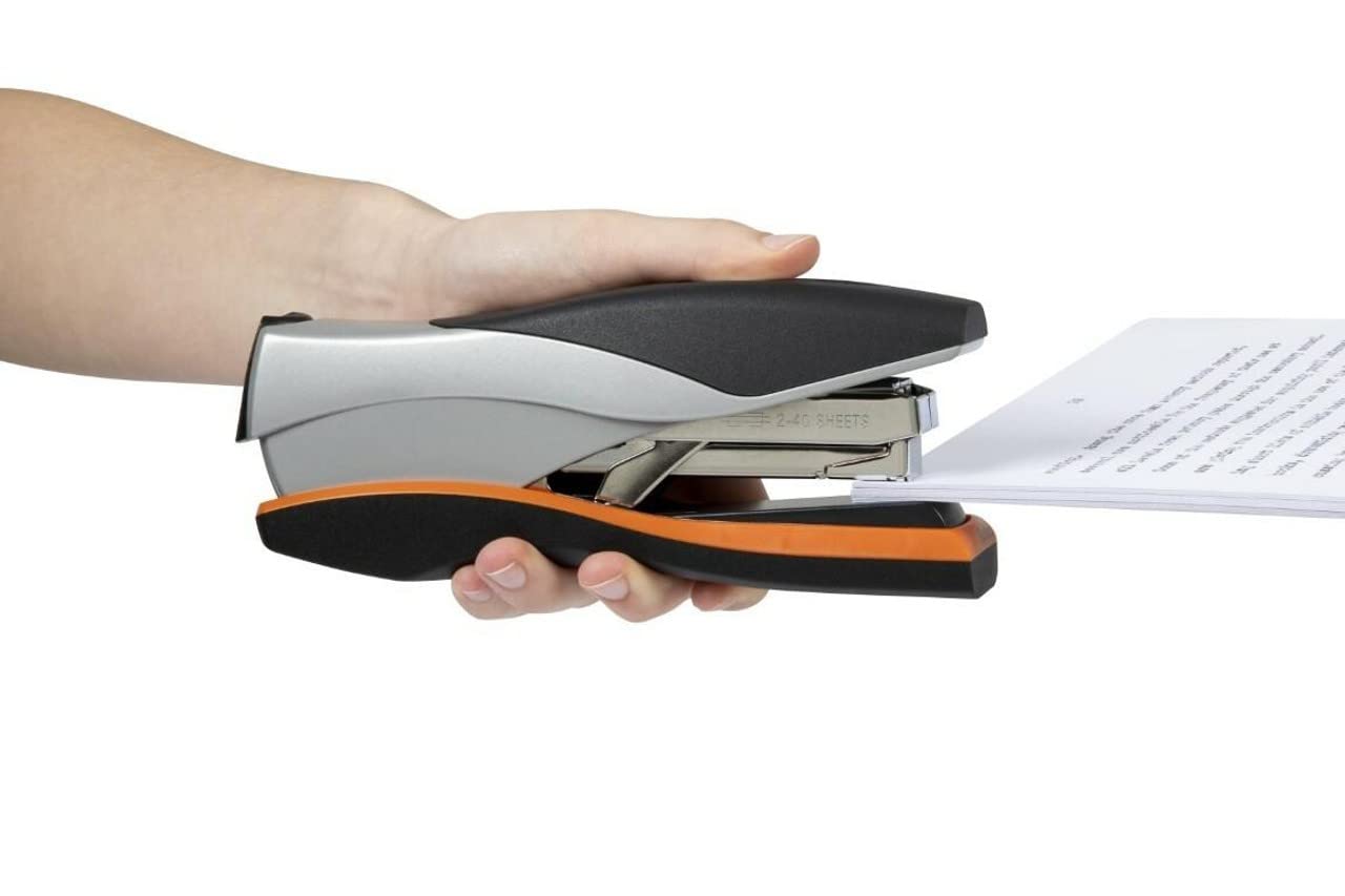 Rexel Optima 40 Low Force Stapler, 40 Sheet Capacity, Flat Clinch Stapling, 26/6 Staples Included, Silver/Black, 2102357