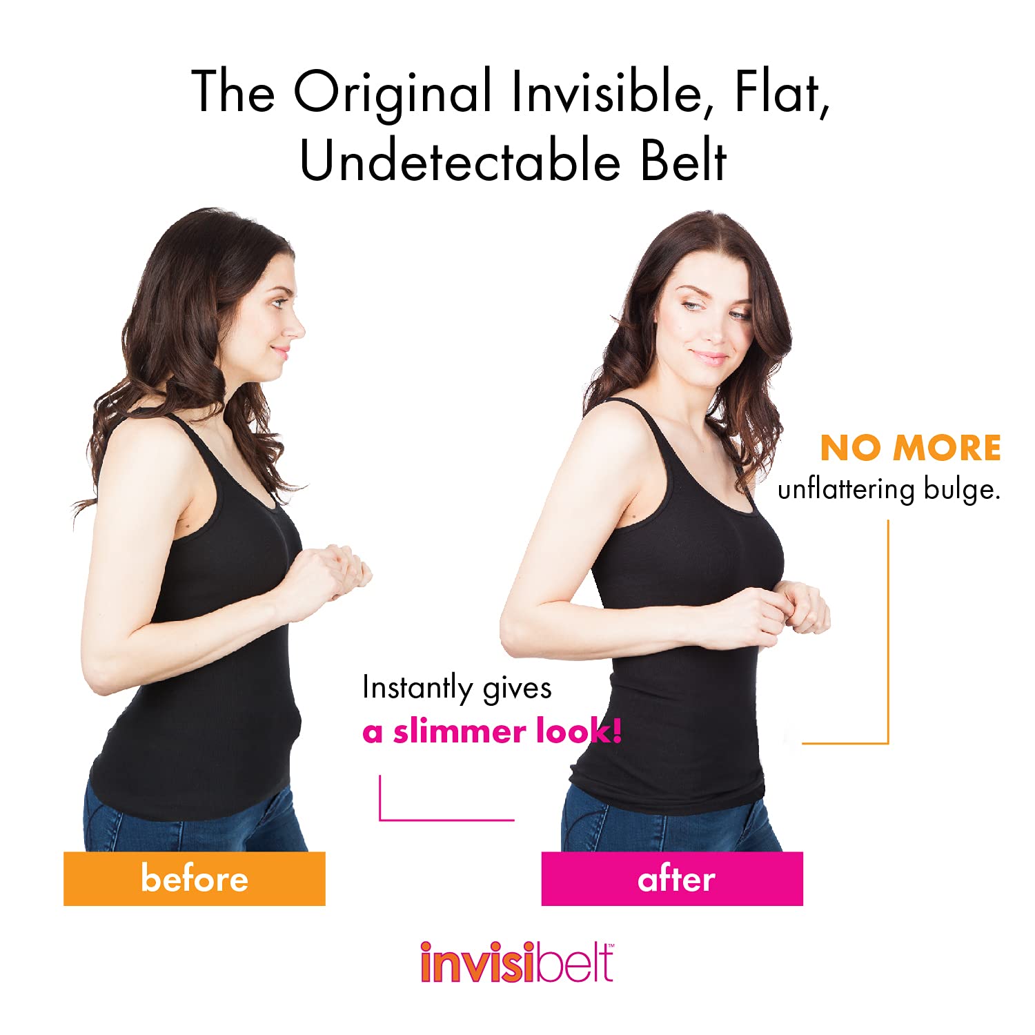 Invisibelt Skinny Belt - Lay Flat, Adjustable, No Buckle Belt with Narrow Band (Black, Standard Size)