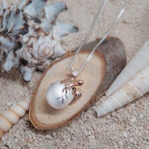 Sterling Silver with Rose Gold Tone Accents Baby Turtle Hatchling Egg Pendant Necklace, 16+2" Extender