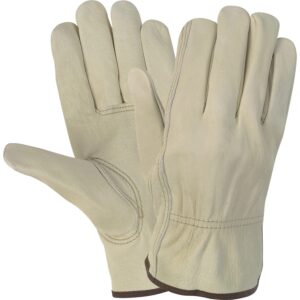 MCR Safety 3215M Economy Grade Unlined Cow Grain Leather Driver Men's Gloves with Keystone Thumb, Cream, Medium, 1-Pair,12