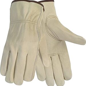 MCR Safety 3215M Economy Grade Unlined Cow Grain Leather Driver Men's Gloves with Keystone Thumb, Cream, Medium, 1-Pair,12