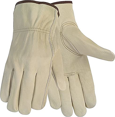 MCR Safety 3215M Economy Grade Unlined Cow Grain Leather Driver Men's Gloves with Keystone Thumb, Cream, Medium, 1-Pair,12