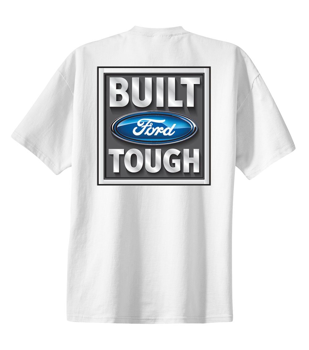 Trenz Shirt Company Ford Tough Logo Built Ford Tough Pickup Truck F150 Official Authentic Tee-White-Medium