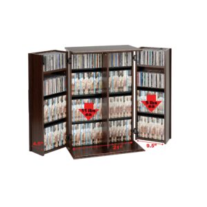 Prepac Espresso Media Cabinet with Doors: Lockable DVD Rack, DVD Storage Shelves, Multi-Purpose Media Storage, High-end Storage Cabinet