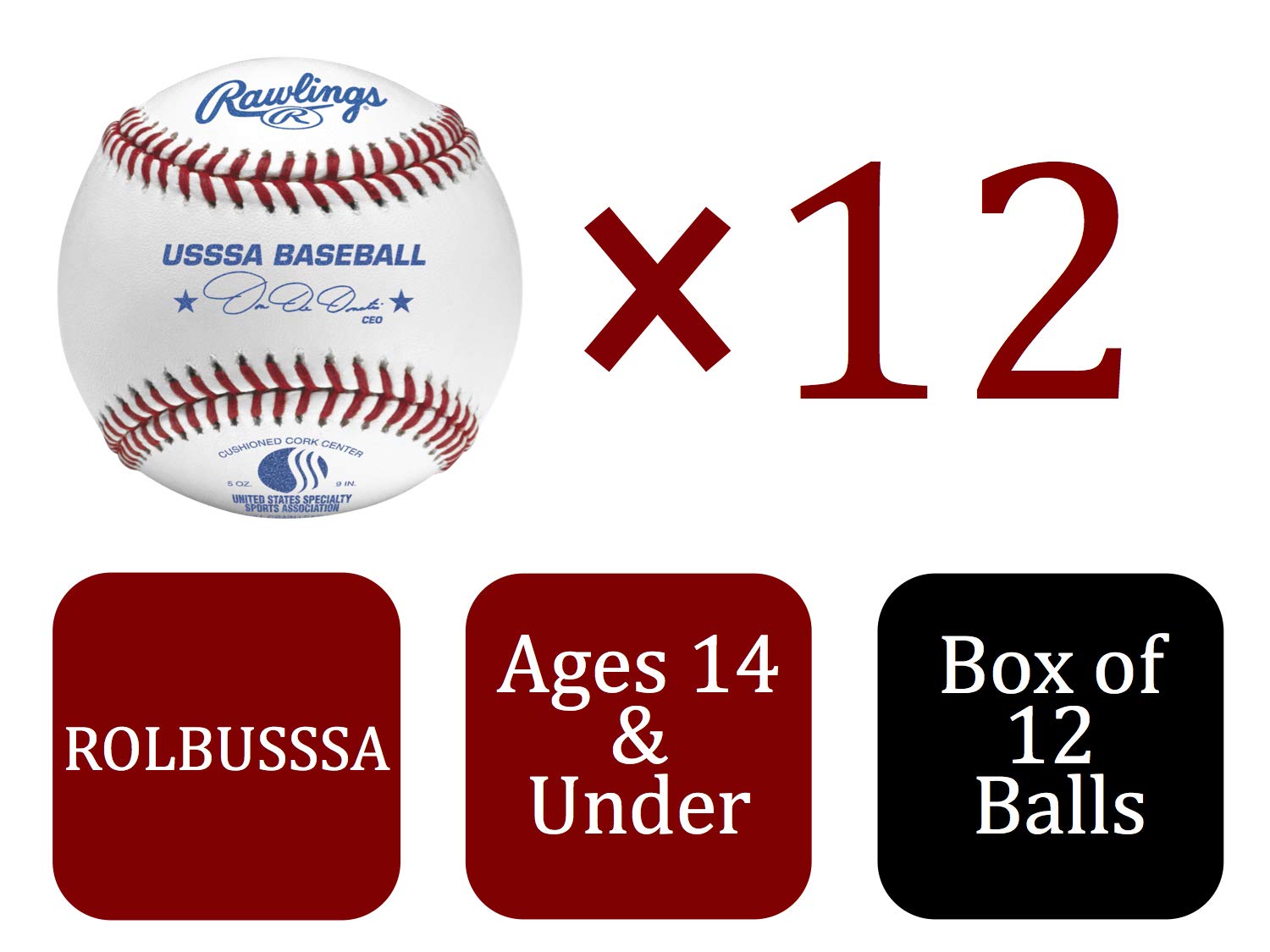 Rawlings | USSSA Baseballs | Tournament Grade | ROLBUSSSA | Youth/14U | 12 Count