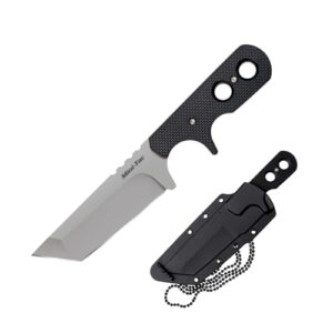 Cold Steel Mini Tac Tanto 3.75" AUS8A Razor-Sharp Plain Blade 3" Griv-Ex Handle Tactical Fixed Blade Neck Knife w/Secure-Ex Sheath