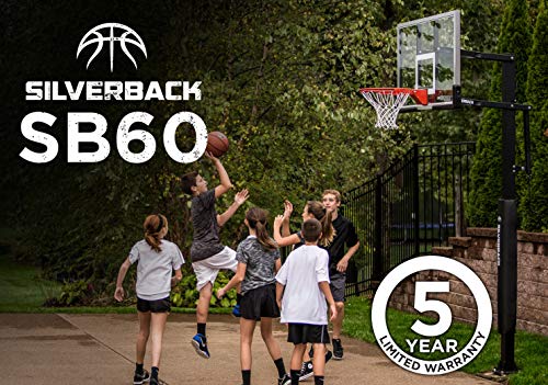 Silverback 60" In-Ground Basketball System with Adjustable-Height Tempered Glass Backboard and Pro-Style Breakaway Rim