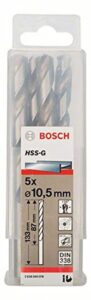 bosch 2608595078 metal drill bit hss-g 10, 5mmx3.43inx5.24in 5 pcs