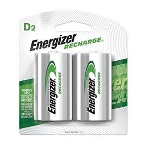 Energizer Rechargeable D Batteries, NiMH, 2500 mAh, 2 Count (NH50BP-2) Green and Silver