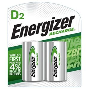 energizer rechargeable d batteries, nimh, 2500 mah, 2 count (nh50bp-2) green and silver