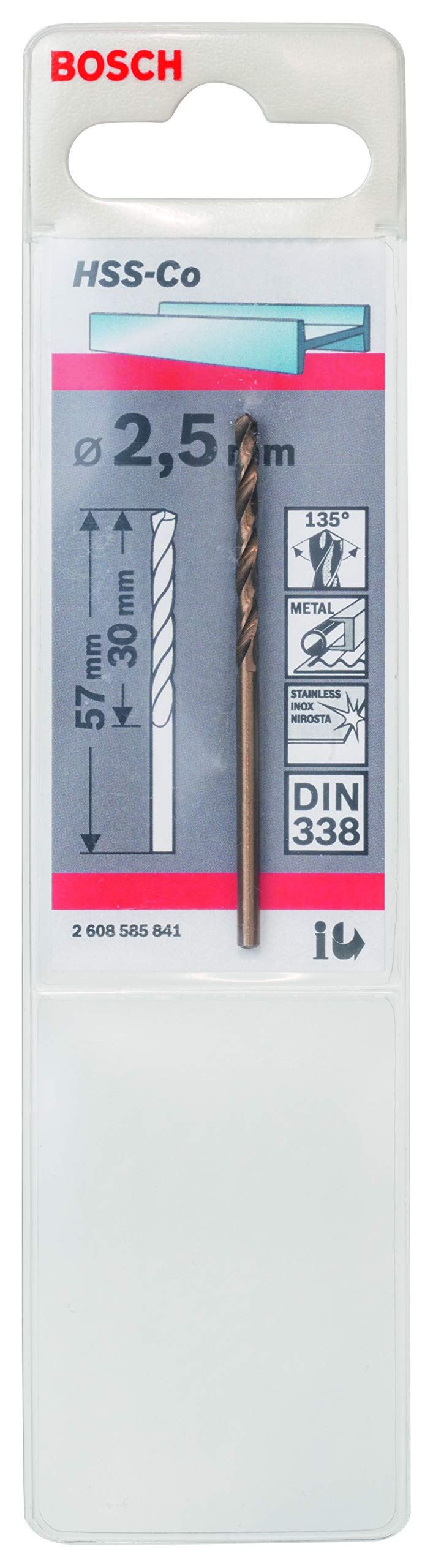 Bosch 2608585841 Metal Drill Bit Hss-Co 2, 5mmx30mmx57mm