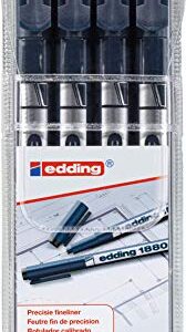 edding 1880 profipen - black - set of 4 -line width 0.25-0.7 mm-fineliner pen for precise writing, sketching and technical drawing - fine, metal-encased nib - suitable for use with rulers and stencils