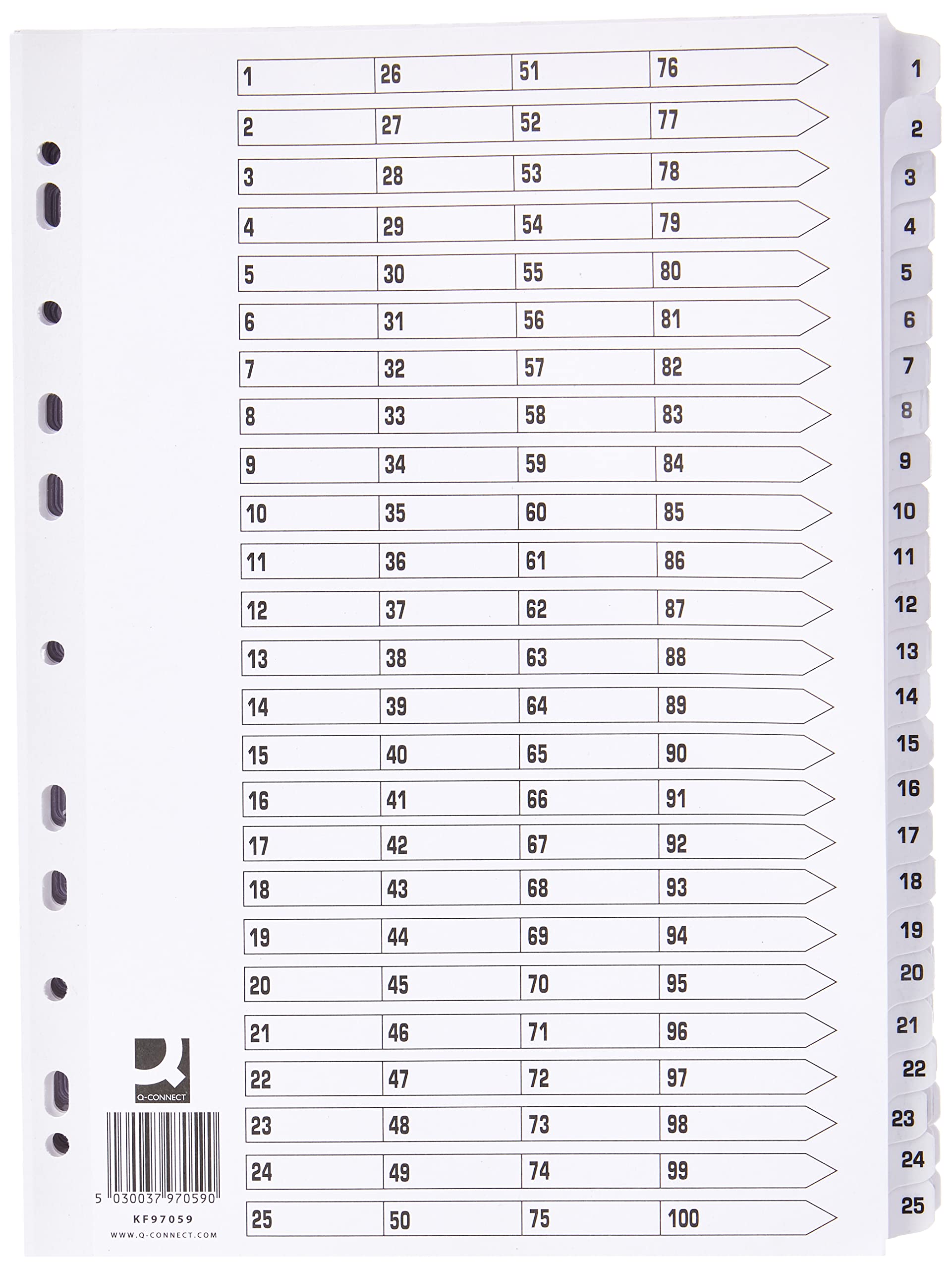 Q Connect A4 1-100 Mylar Index