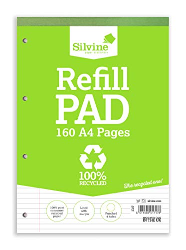 Silvine Everyday Refill Pad Recycled Wirebound Ruled Margin 160pp 70gsm A4 Ref RE4FM [Pack of 6]