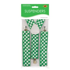 beistle st. patricks shamrock suspenders, 1ct, green/white