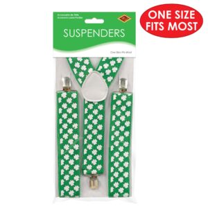 Beistle St. Patricks Shamrock Suspenders, 1ct, Green/White