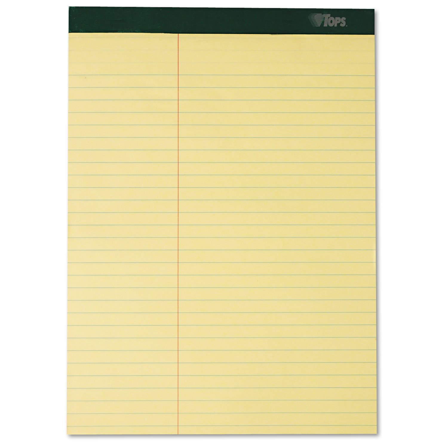 Tops Docket Writing Pads with 100 Sheets, Extra-Strong Back, 8-1/2" x 11-3/4", Perforated, Canary, Law Rule, 100 Sheets, 6 Pack (63396)