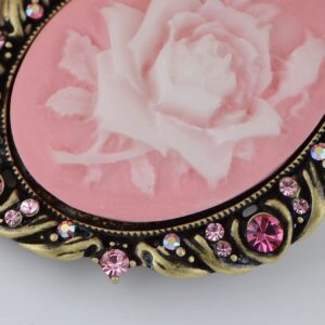 Alilang Vintage Inspired Antique Reproduct Rose Pink Crystal Flower Cameo Pin Brooch, Rose Pink