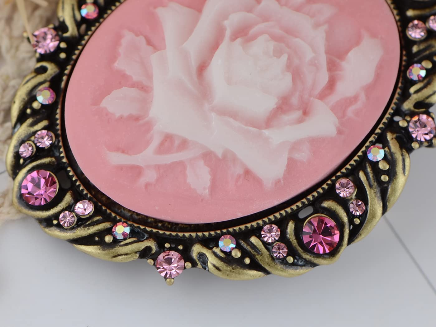 Alilang Vintage Inspired Antique Reproduct Rose Pink Crystal Flower Cameo Pin Brooch, Rose Pink