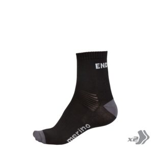 endura baabaa merino cycling cycling sock (twin pack) black, l/xl